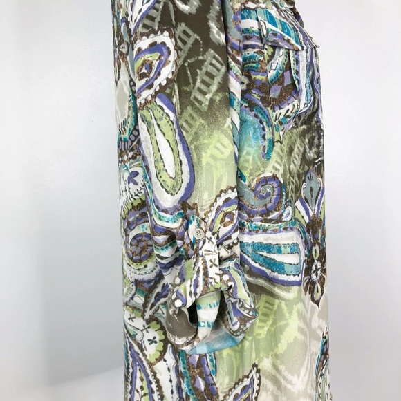 CHICOS Paisley Tie Front Top Sz. 1 (M) Purple Green Brown - Picture 4 of 13
